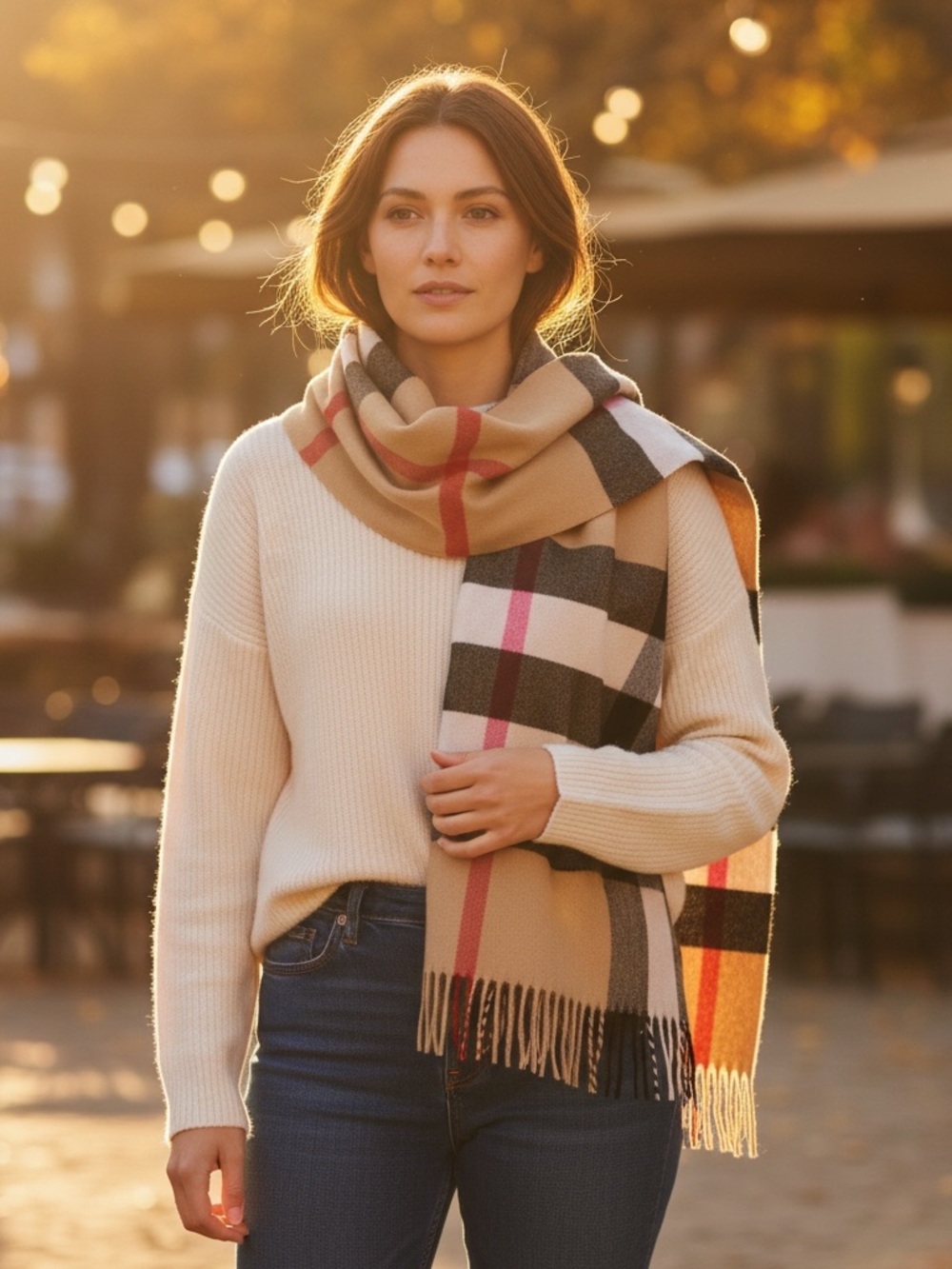 NWT Burberry 100% Cashmere Oversized Nova Check Shawl Wrap Scarf 72x26 Scotland
